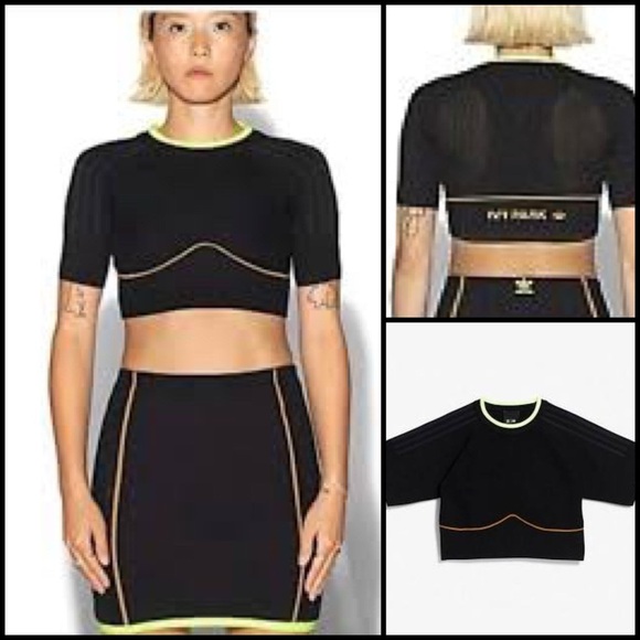 IVY PARK ADIDAS CROPPED KNIT BLACK MESA CORSET STYLE BACK LOGO RETRO Y2K TOP S - Picture 1 of 12